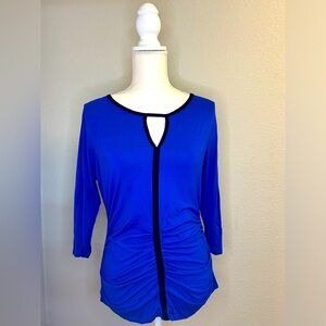 Vince Camuto Blue Blouse - Sz M - Black Piping and eye hole detail - 3/4” sleeve